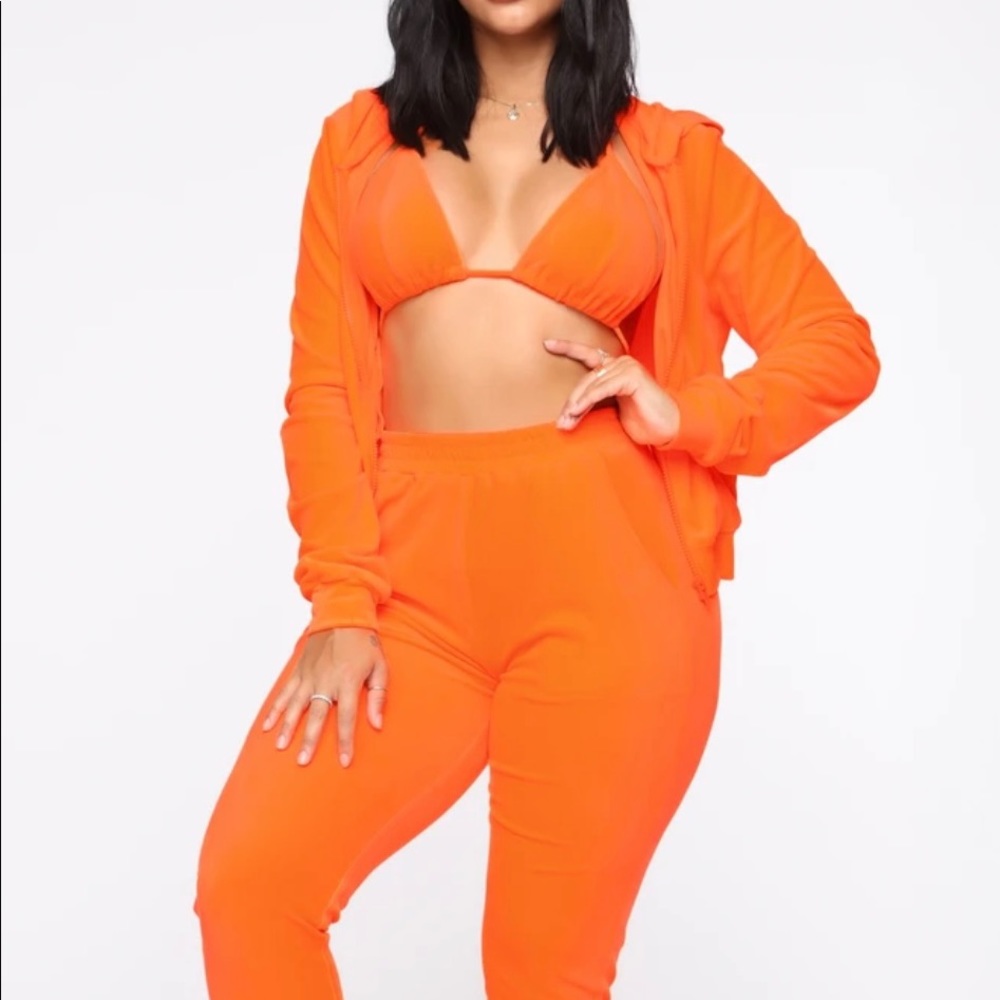Neon orange velour set (3 piece)